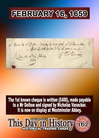 0162 - February 16, 1659 - 1st Cheque Written